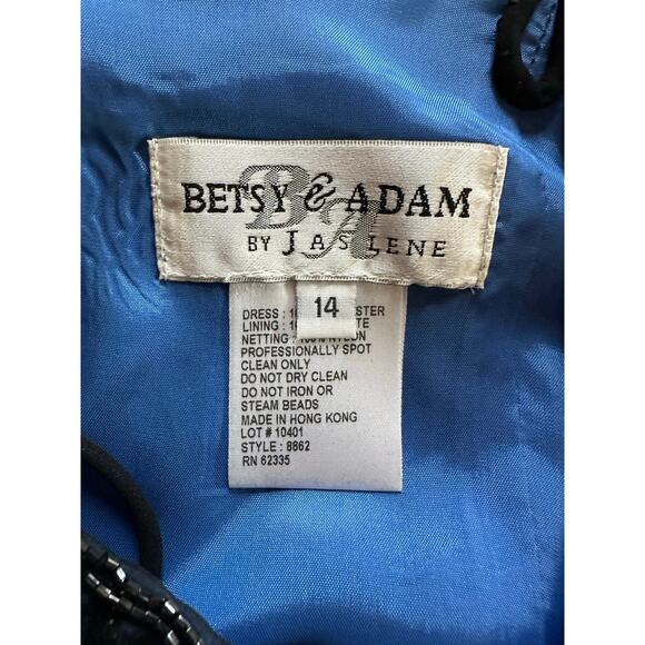 Besty & Adam 90s Vampy Gothic Beaded Mesh Overlay Prom Dress Maxi Black Blue 14 - Picture 6 of 16